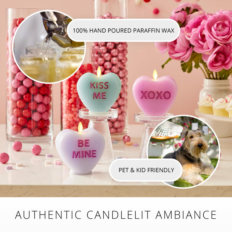 [Australia - AusPower] - Luminara - Fresh Mint Flameless Candle Candy Heart - KISS ME- Conversation Heart LED Candle 3.5" x 4.5" Valentine's Day Collection 