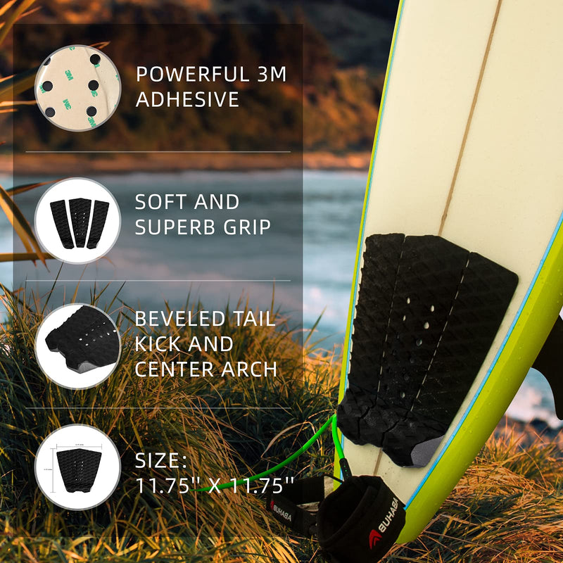 [Australia - AusPower] - Abahub 3 Piece EVA Surfboard Deck Traction Pads with Kicker for Stomp Skimboards, Surf Boards, Funboard, Fish Board, Black/Blue/Green/Gray/Orange/Pink/White/Wine Red 