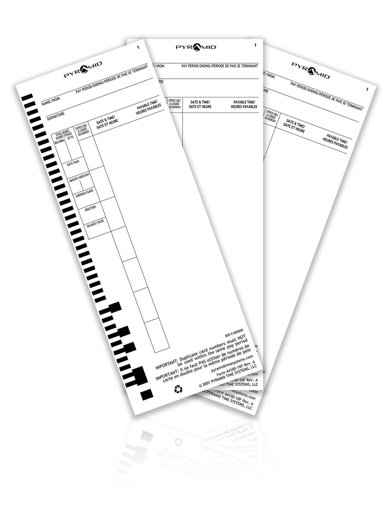 [Australia - AusPower] - Pyramid Time Systems, 44100-10F, Genuine and Authentic English and French Time Cards for Pyramid Models 4000, 4000ProK, 4000HD, 4000Pro, 5000 & 5000HD Clocks, 100 Pack, Time Cards 