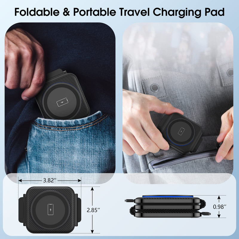 [Australia - AusPower] - Pocket Wireless Charger for Samsung Android Phone, Fast Foldable Travel Wireless Charging Station Stand Compatible for Samsung Galaxy Watch/Buds Pro/for Samsung S23 Ultra/S22/S21/Z Flip 4/3 Fold 4/3 Black 