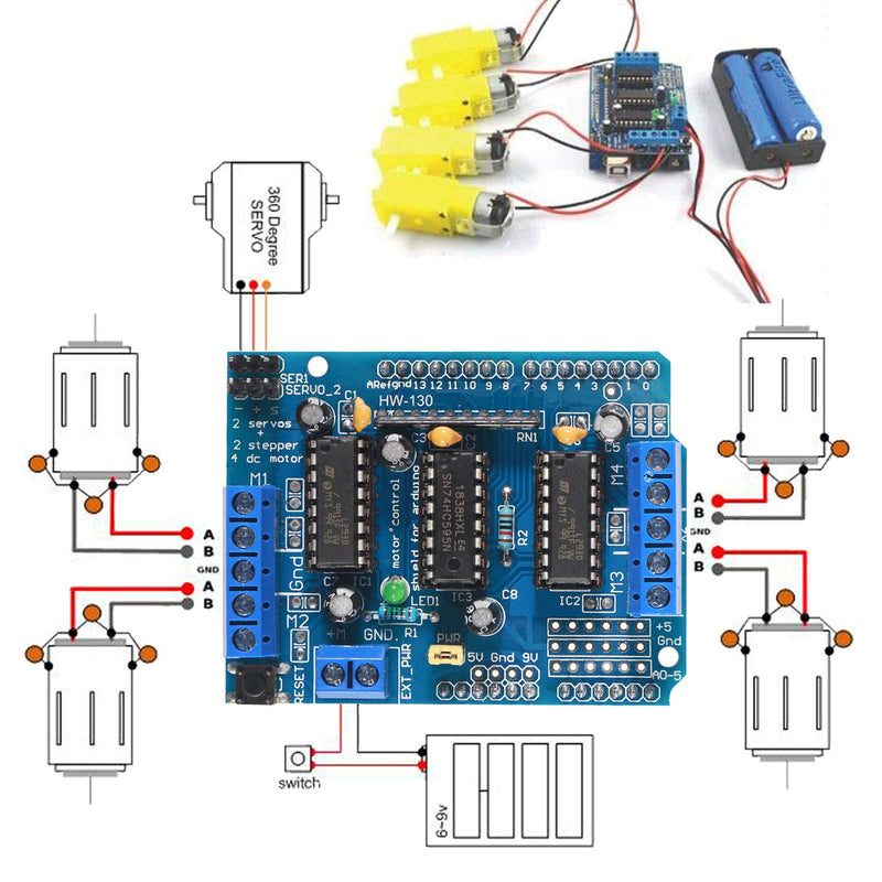 [Australia - AusPower] - ALAMSCN Robot Motor Kit DC Motor 3-6V Gear TT Motor with Tire Wheel + L293D Motor Drive Controller Motor Control Expansion Board for Arduino Smart Car 