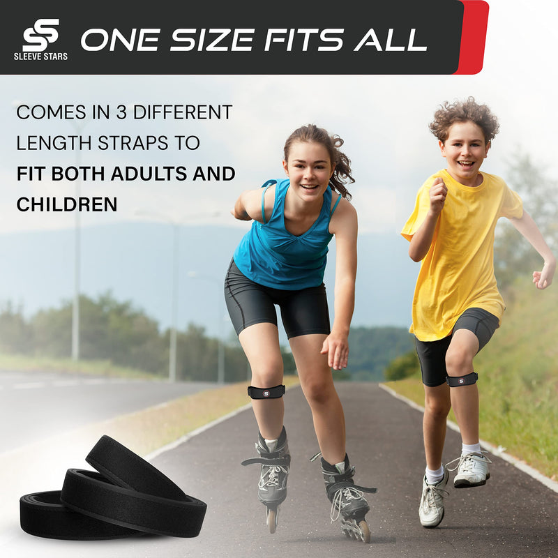 [Australia - AusPower] - Sleeve Stars Patella Strap Osgood Schlatter Brace with 3 Lengths for Kids, Youth, Women & Men, Swedish Brand Knee Pain Tendonitis Strap Patellar Tendon Support for Arthritis, Knee Support Band (Black) 1 Black 