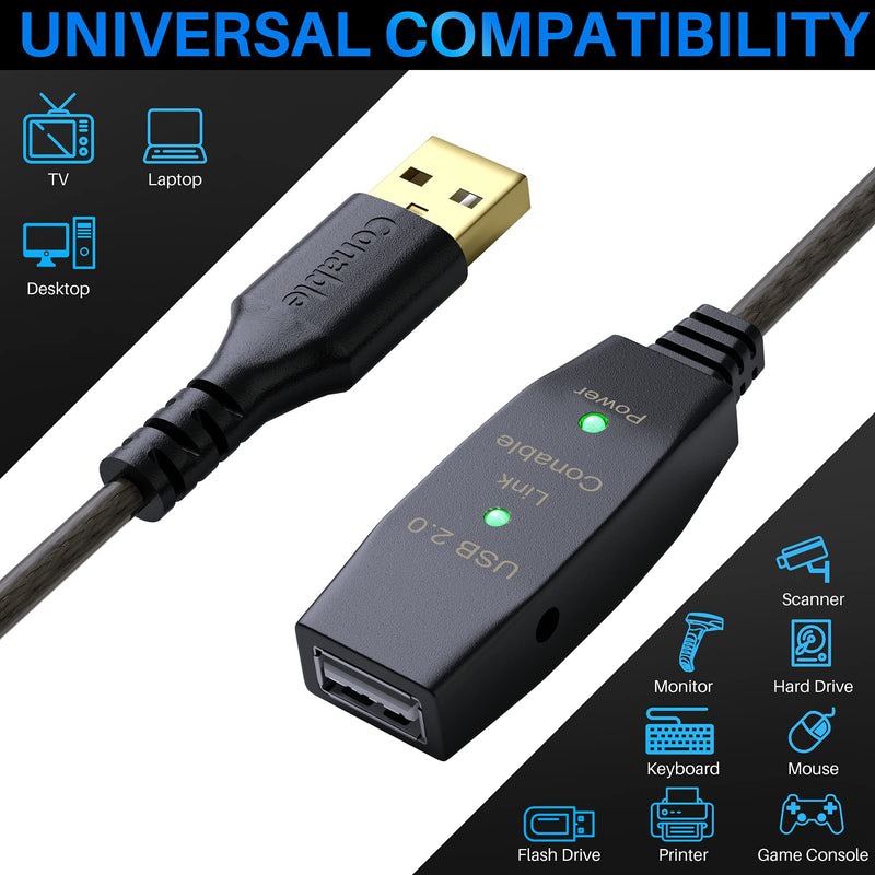 [Australia - AusPower] - USB Extension Cable 2.0 Active Repeater 50 Feet Type A Male to Female Extender Cord Signal Booster Smart with AC Power Adapter for Hard Drive, Printer, Scanner, Mouse, Camera, etc - 50 ft (15.25 M) Active 50 Feet 