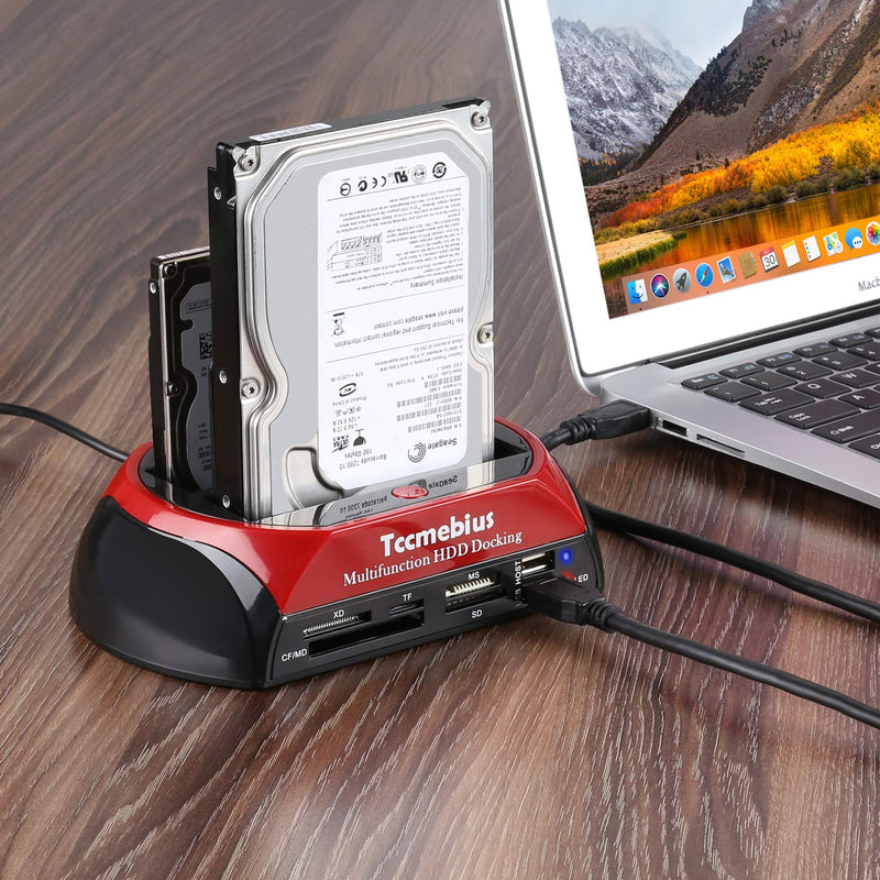 [Australia - AusPower] - Hard Drive Docking Station, Tccmebius TCC-S862-US USB 2.0 to 2.5 3.5 Inch SATA IDE Dual Slots External Enclosure with All in 1 Card Reader and USB 2.0 Hub for 2.5" 3.5" IDE SATA I/II/III HDD SSD 