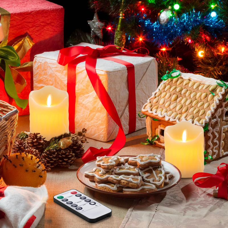 [Australia - AusPower] - UNIVELA Flameless Candles, 3 X 4'' Flameless Candles with Remote, 2 Set Battery Operated Candle, Real Wax Dripping LED Candles with Timer, Flickering Feature, Electric Fake Candle for Christmas Decor 