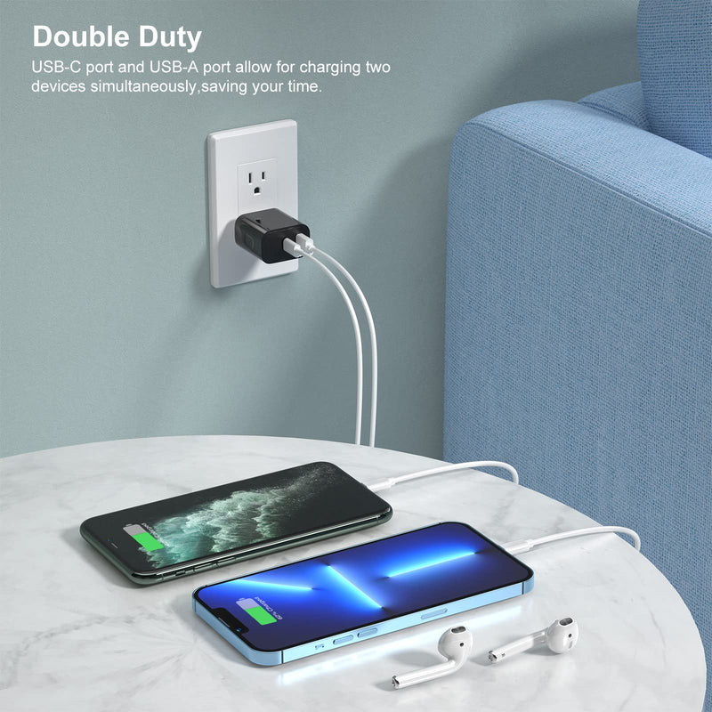 [Australia - AusPower] - USB C Wall Charger, 20W Dual Port PD Charger + Quick Charge 3.0 Type C Fast Charging Block for iPhone 13 Pro Max/12/11/XR/Pad/AirPods Pro, Galaxy S21/Note20/S9/S8/S7,Pixel (3Pack,Black&White) Black White White 