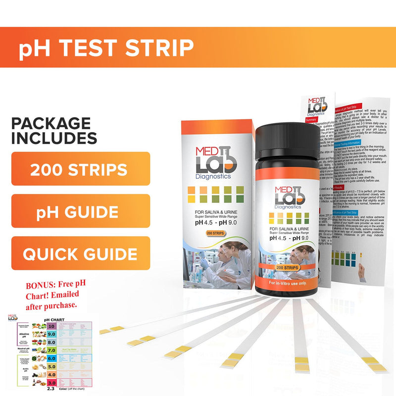 [Australia - AusPower] - pH Test Strips 4.5 to 9.0 ( 200 ct) for Urine and Saliva Body pH Testing. Urinalysis Reagent Test Strips for Acidity and Alkalinity. Alkaline Diet Food and Acid pH Testing 