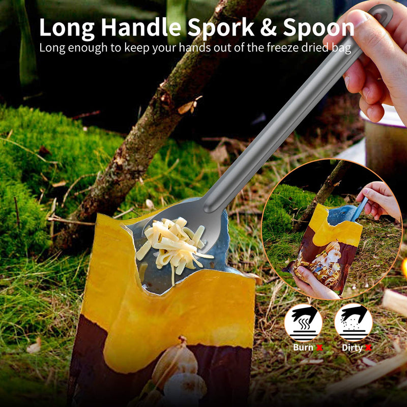 [Australia - AusPower] - OUTXE Titanium Long Handle Spork and Spoon, 8.7-Inch Soup Spoon, Camping Spork and Spoon, Eco-Friendly Coffee Spoon, Spork and Spoon Set #1 Titanium 