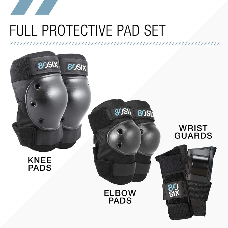[Australia - AusPower] - 80Six Pad Set with Wristguards, Elbow Pads, and Knee Pads Black Junior - Ages 5+ 