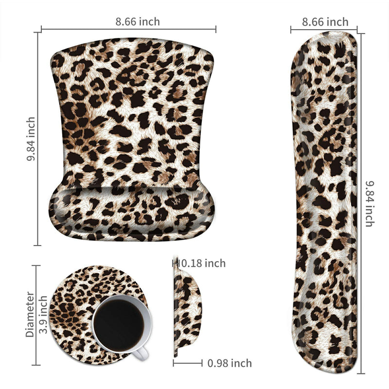 [Australia - AusPower] - Keyboard Wrist Rest Pad & Mouse pad with Wrist Rest Support Set,Ergonomic Gaming Mouse Pad Coaster Keyboard Wrist Support with Memory Foam for Easy Typing Pain Relief - Leopard Print 