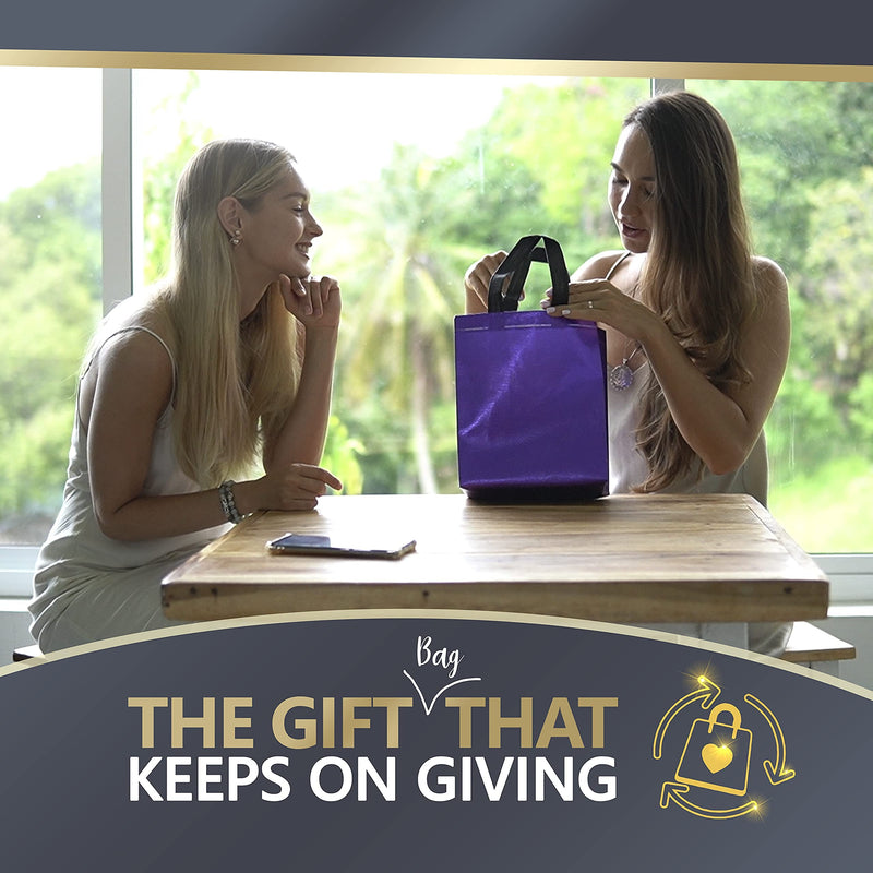 [Australia - AusPower] - 12 Purple Gift Bags Set, Non-woven Reusable Shiny Purple Small Gift Bags With Glossy Finish - Ideal As Birthday Bag, Favor Bags, Goodie bags for Wedding, Party, Christmas -8x4x10 Small- Medium Size Purple - Medium Size 