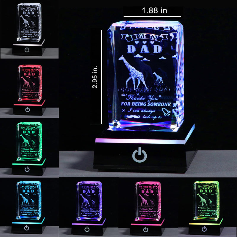 [Australia - AusPower] - Father Day Gifts for Dad from Daughter Son, 3D Crystal Laser Engraved Giraffe Statue Birthday Gifts for Dad Who Wants Nothing, Personalized Best Dad Ever Gifts Funny New Bonus Dad Gifts DAD GIFTS Giraffe with LED Base 