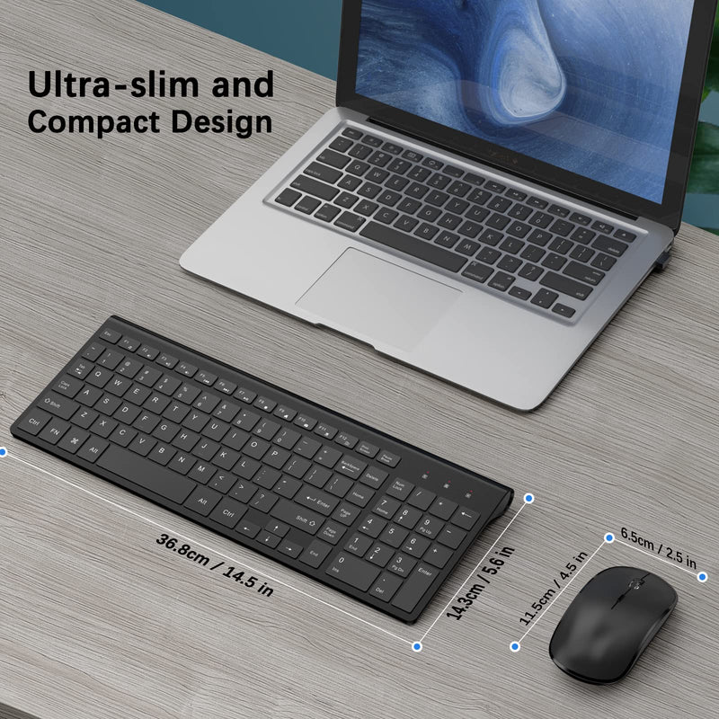[Australia - AusPower] - Rechargeable Wireless Keyboard and Mouse Combo- J JOYACCESS 2.4G Compact Quiet Slim Wireless Keyboard Mouse Combo for Laptop,PC,Desktop,Computer,Windows- Black Pure Black 