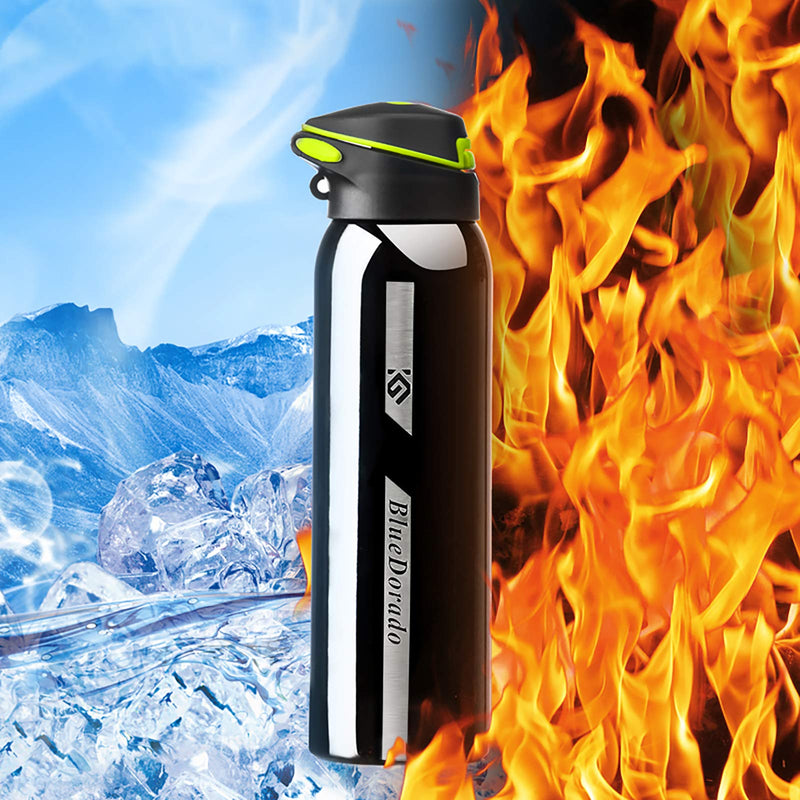 [Australia - AusPower] - BlueDorado Bicycle Water Bottle, Vacuum Stainless Steel Cycling Water Bottle, Modern Double Walled Simple Thermo Mug, Insulated Bike Water Bottle with Straw Lid & Flex Cap, BPA-Free,18 Oz Black 