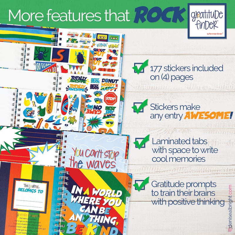 [Australia - AusPower] - Gratitude Finder® 52 Week Non-Dated Journal for Boys with 177 Totally Cool Hand-Illustrated Stickers (Super Kiddo) Super Kiddo Gratitude Finder Journal 