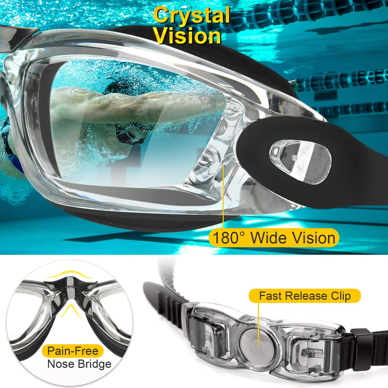 [Australia - AusPower] - Yizerel Swim Goggles, 2 Pack Swimming Goggles for Adult Men Women Youth Kids Child, No Leaking Anti Fog UV 400 Protection Waterproof 180 Degree Clear Vision Triathlon Pool Goggles Black/Blue(clear) 