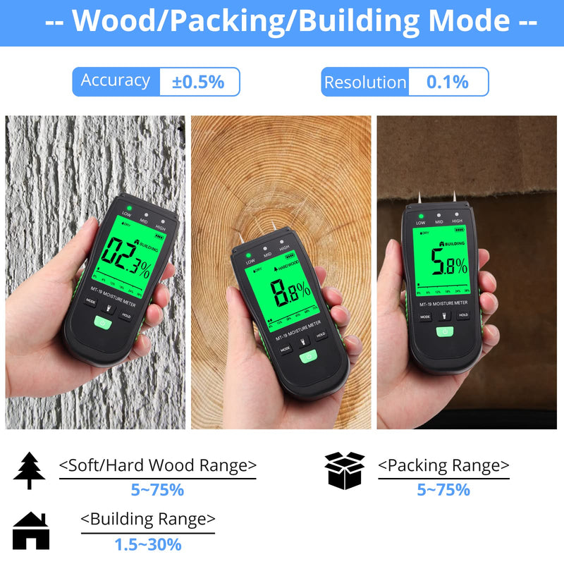 [Australia - AusPower] - CAMWAY Wood Moisture Meter LCD Digital Moisture Detector Handheld Moisture Tester Alarm for Wood Building Paper Material with 4 Test Probe 