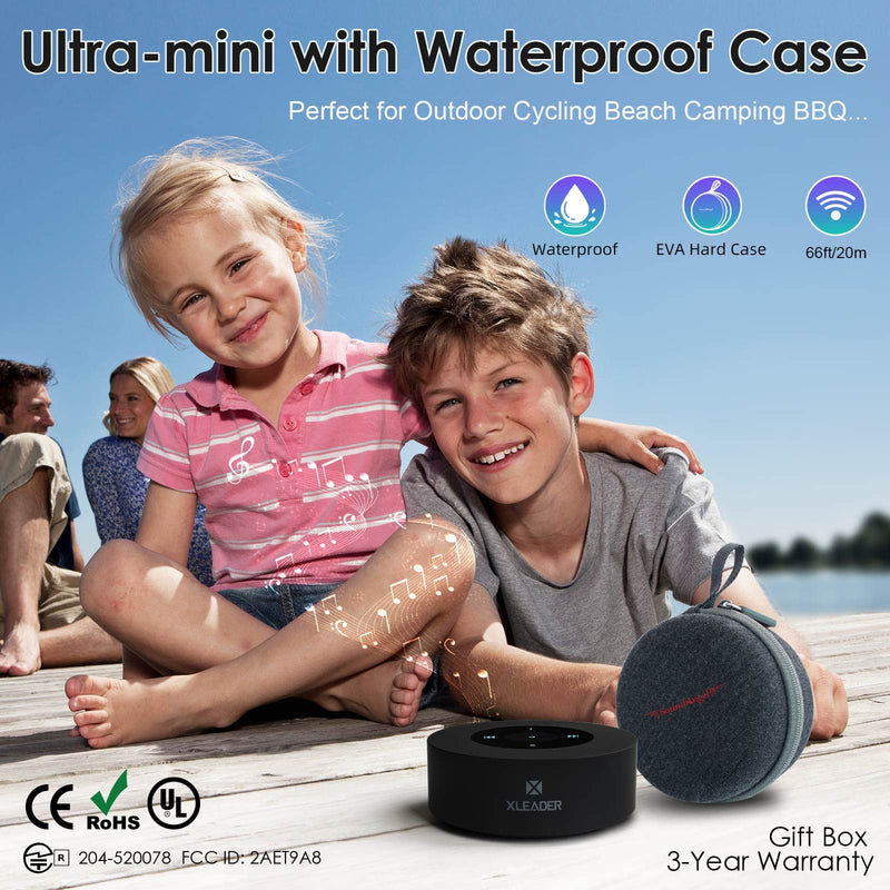 [Australia - AusPower] - [ Smart Touch] Wireless Speaker XLeader SoundAngel A8 (3rd Gen) 5W Bass Small Speaker with Portable Waterproof Case 15h Playtime Support Mic TF Card Aux for Tablet Laptop Office Beach Camping Travel Black 