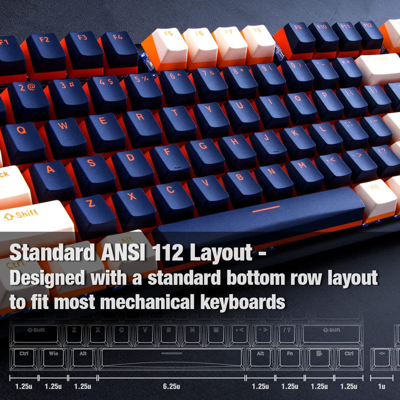 [Australia - AusPower] - GunMjo PBT Doubleshot Keycaps for Gaming Keyboard with Cherry MX Switches, OEM Profile 112 Keys with 6.25U Space Bar, Bevel Cut Keycaps for Mechanical Keyboard, Blue/White with Orange Bottom 