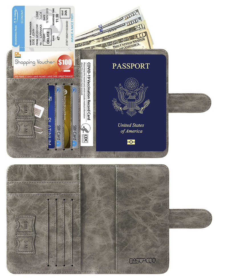 [Australia - AusPower] - Passport Holder Cover Wallet RFID Blocking Leather Card Case Travel Accessories for Women Men Grey Classic 