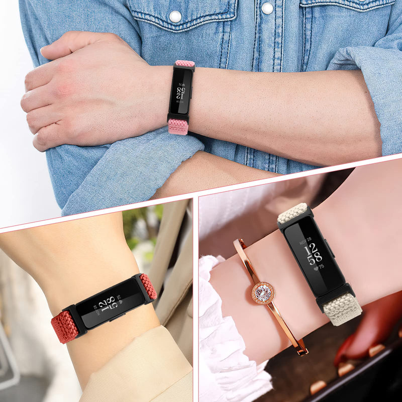 [Australia - AusPower] - Enkic Elastic Watch Band Compatible with Fitbit Inspire 2/ Inspire/Inspire HR,Woven Soft Nylon Sport Breathable Wristband Replacement Straps For Women Men-5Pack Black+Beige+Burgundy+Indigo+Gray 