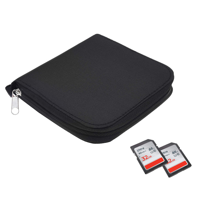 [Australia - AusPower] - Memory Card Case - Fits up to 88x SD, SDHC, Micro SD, Mini SD and 4X CF - Holder with 88 Slots (8 Pages) - for Storage and Travel - Microfiber Cleaning Cloth, Carabiner and Labels Included (Black) 