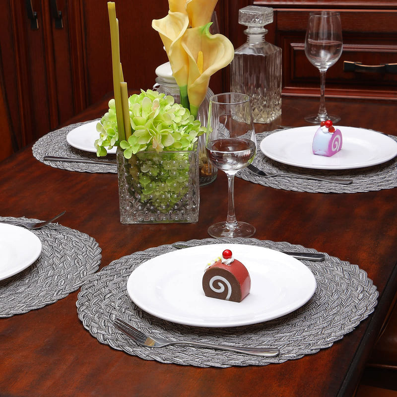 [Australia - AusPower] - Topotdor Round Placemats Heat-Resistant Stain Resistant Anti-Skid Washable Polyproplene Table Mats Placemats (Set of 6, Braided-Gray) set of 6 