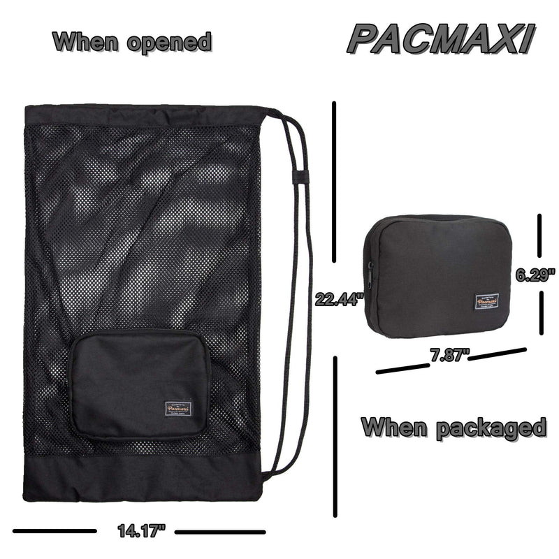 [Australia - AusPower] - PACMAXI Snorkeling Gear Bag, Shoulder Strap Mesh Draw Bag for Scuba, Snorkel, Swim, Can Holds Diving Mask, Dry Top Snorkel, Trek Fins, and Other Equipment. black 