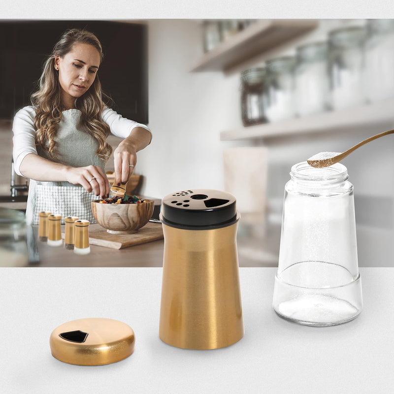[Australia - AusPower] - bonris Copper Stainless Steel Salt and Pepper Shakers,Clear Bottom Jar Bottle Container with Stainless Steel Top,with Adjustable Pouring Hole Copper plating Double 
