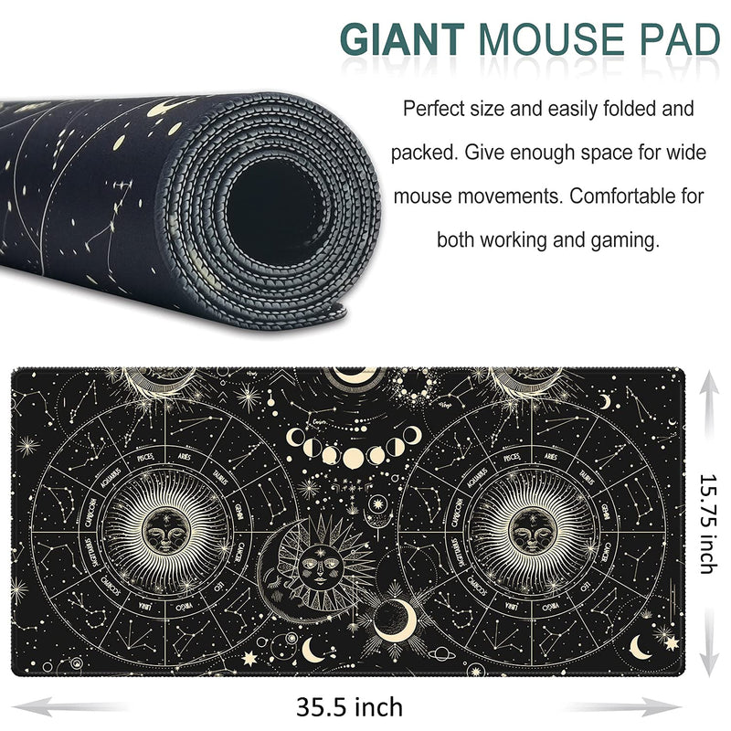 [Australia - AusPower] - HOMKUMY Extended Gaming Mouse Pad, 35.5x15.75 Non-Slip Large Desk Pad Mousepad with Stitched Edges Waterproof Keyboard Mouse Mat Desk Protector for Game, Office and Home, Moon Sun Yellow 