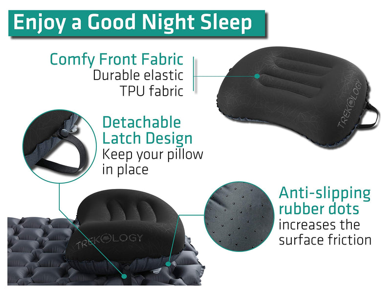 [Australia - AusPower] - Trekology Ultralight Inflatable Camping Travel Pillow - ALUFT 2.0 Compressible, Compact, Comfortable, Ergonomic Inflating Pillows for Neck & Lumbar Support While Camp, Hiking, Backpacking 
