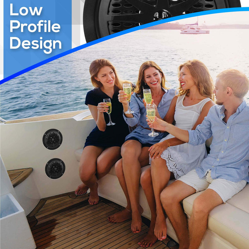 [Australia - AusPower] - 4 Inch Dual Marine Speakers - Waterproof and Weather Resistant Outdoor Audio Stereo Sound System with Polypropylene Cone, Cloth Surround and Low Profile Design - 1 Pair - PLMR41B (Black) Black Standard Packaging 