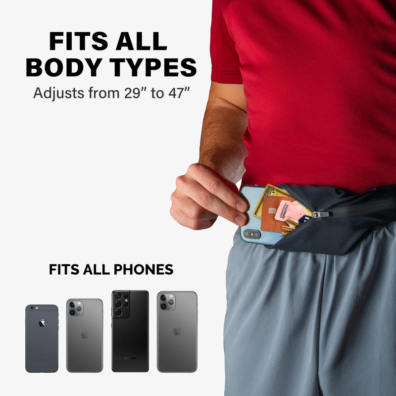 [Australia - AusPower] - No-Bounce Slim iPhone Running Belt for Women, Men [Fits iPhone 13, Max, iPhone 12 Pro, 11, XS, XR, X, 8 Plus, 7, 6] Back Bay Runner’s Phone Belt Waistband Pack, Waterproof for Runners Black 