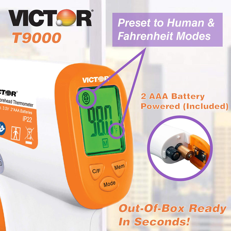[Australia - AusPower] - Victor T9000 Non-Contact Digital Infrared Forehead and Wrist Thermometer, for Adults and Kids, White/Orange 