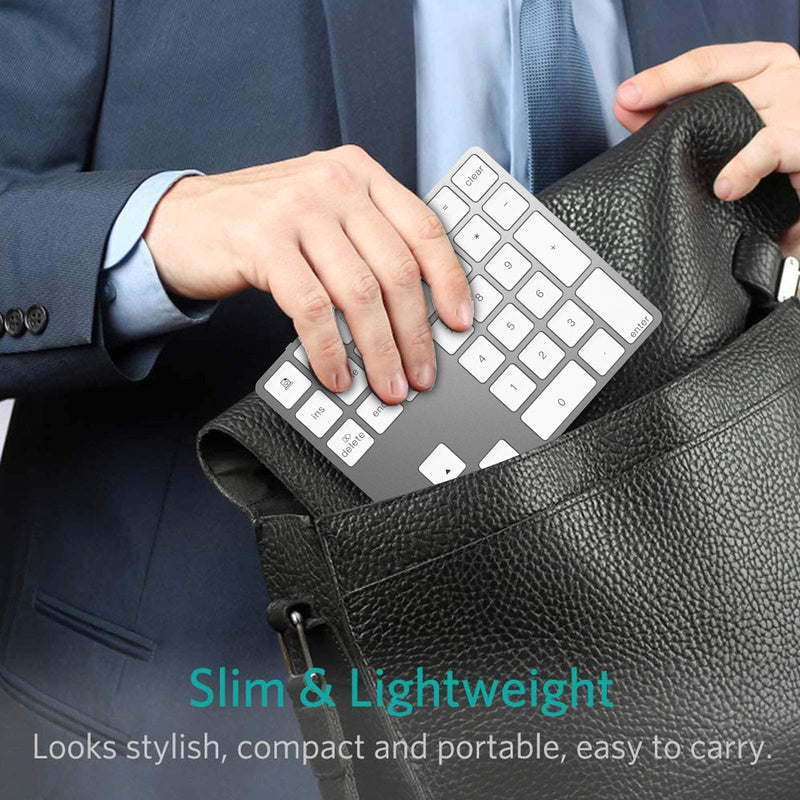 [Australia - AusPower] - Bluetooth Numeric Keypad, Rechargeable Aluminum 34-Key Number Pad Slim External Numpad Keyboard Data Entry Compatible for MacBook, MacBook Air/Pro, iMac Windows Laptop Surface Pro etc Silver 
