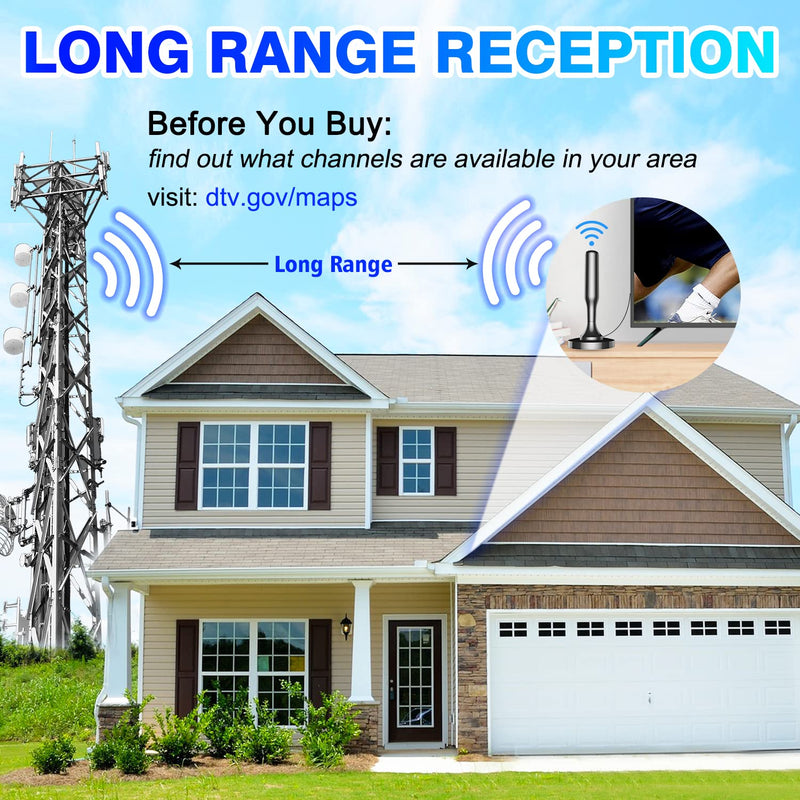 [Australia - AusPower] - TV Antenna, HIDB TV Antenna for Smart TV Indoor，Antenna TV Digital HD Indoor for Long Range & 360°Reception Easy Installation,Antenna for tv Without Cable Free for All 4K 1080P HDTV Channels Black With Magnetic Base 