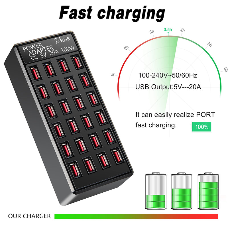 [Australia - AusPower] - 100w 24(20A) Port USB Fast Charging Station,Travel Desktop USB Rapid Charger,Multi Ports Charging Station Organizer for iPhone,Ipad,Samsung and More Devices,fit School,mall,Hotel,Shop 