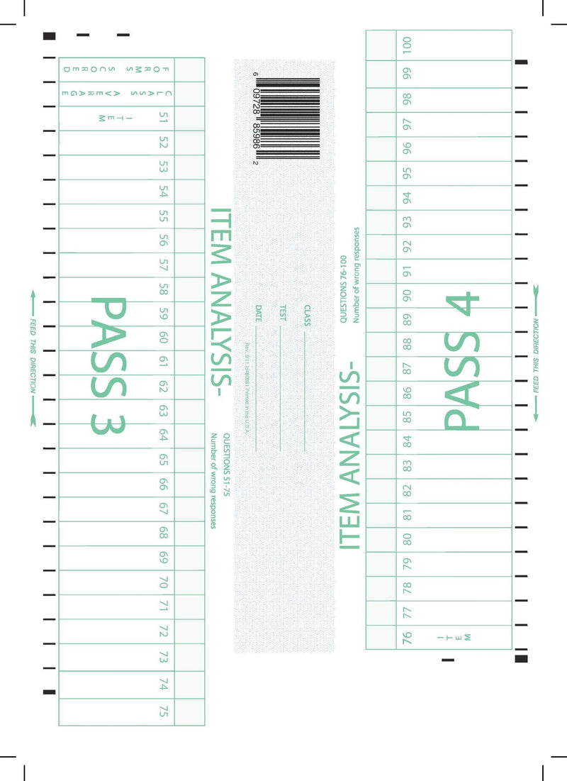 [Australia - AusPower] - TEST-ITEM100 Item Analysis 9700 100 Question Compatible Testing Forms (100 Pack) 