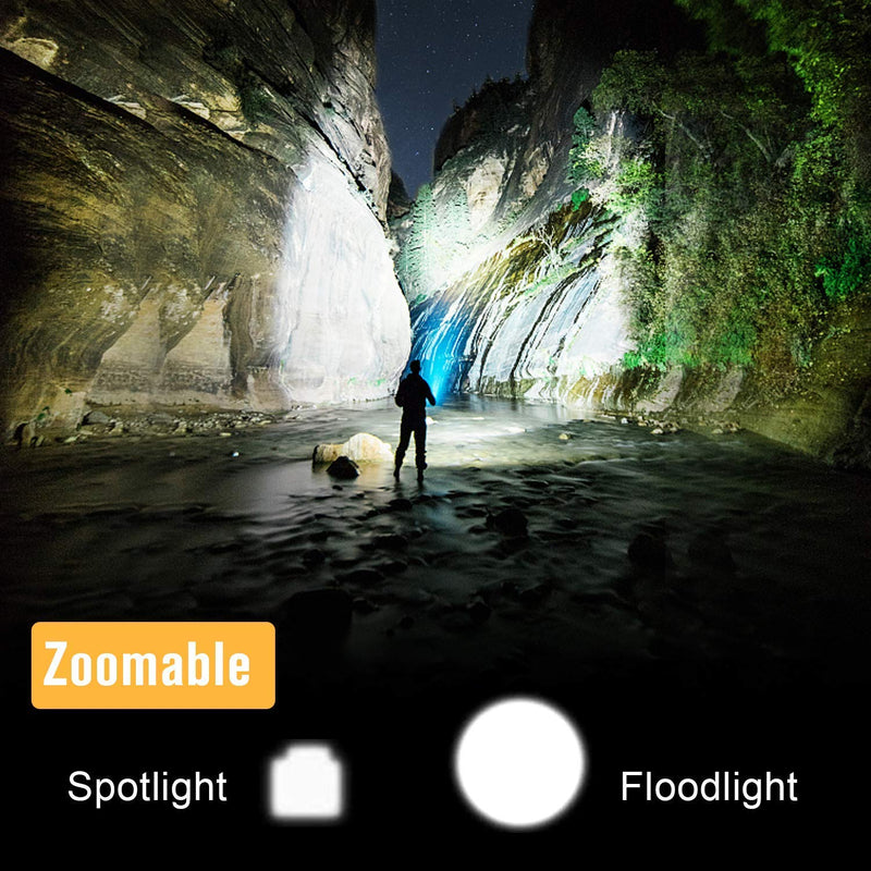 [Australia - AusPower] - HAUSBELL LED T6 Flashlight Pack -2 Bright, Zoomable Tactical Flashlights Flash light with High Lumens and 5 Modes for Emergency and Outdoor Use -Camping Accessories 2 Pack 