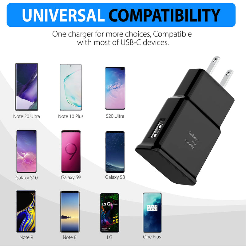 [Australia - AusPower] - Adaptive Fast Charger Kit with USB Type C Charger Cable Cord (4ft) Compatible with Samsung Galaxy S21/S21 Ultra/S20/S20 Plus/S8/S8 Plus/S9/S9 Plus/S10/S10e/Note 8/Note 9/Note 10/Note 20 (2-Pack) 