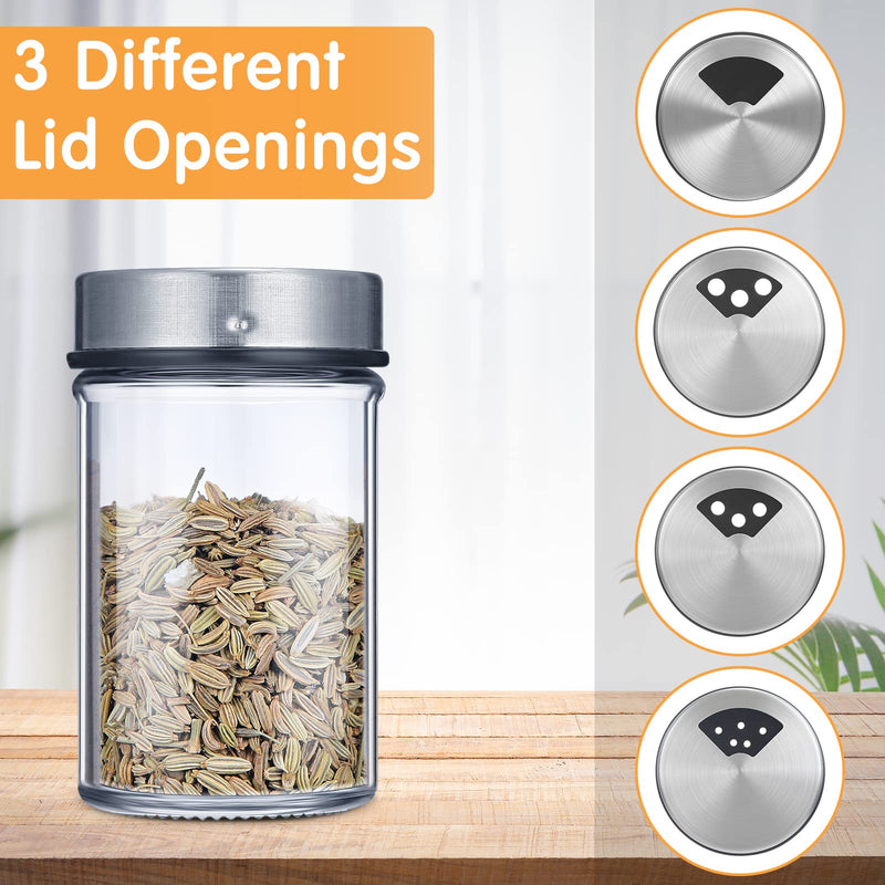 [Australia - AusPower] - Salt and Pepper Shakers Set of 4 Stainless Steel and Glass Spice Dispenser Set Adjustable Spice Jars Elegant Seasoning Containers Sugar Dispenser with Pour Spout Holes Lids for Kitchen Meals 