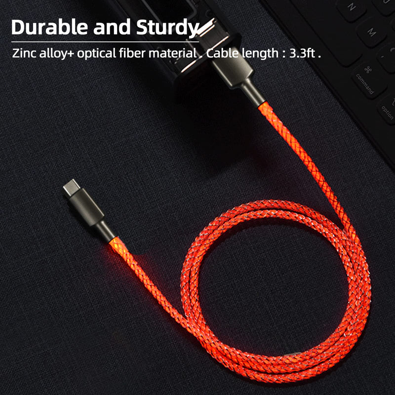 [Australia - AusPower] - ULIKTO 3.3ft Type C Cable Led Light Up Charging Cable 7 Colors RGB Gradual Changing Shining 66W 5A QC3.0 Fast Charger Cord for Galaxy Note 20 Ultra/Note 10/S20/S10/S8 Plus/Note 9 
