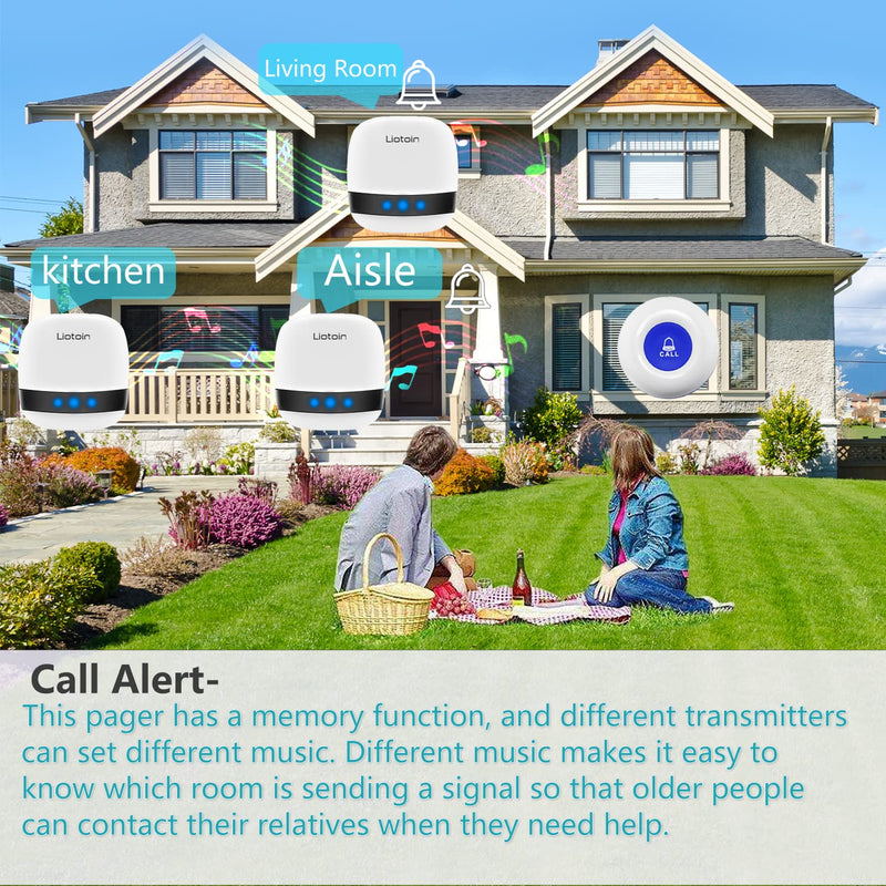 [Australia - AusPower] - LIOTOIN Caregiver Pager Wireless SOS Call Button Call Bell Personal Smart Alarm System Home/Elderly/Patient/Disabled/School 2 Transmitter 2 Plug-in Receiver (600+ft Operating Range) 