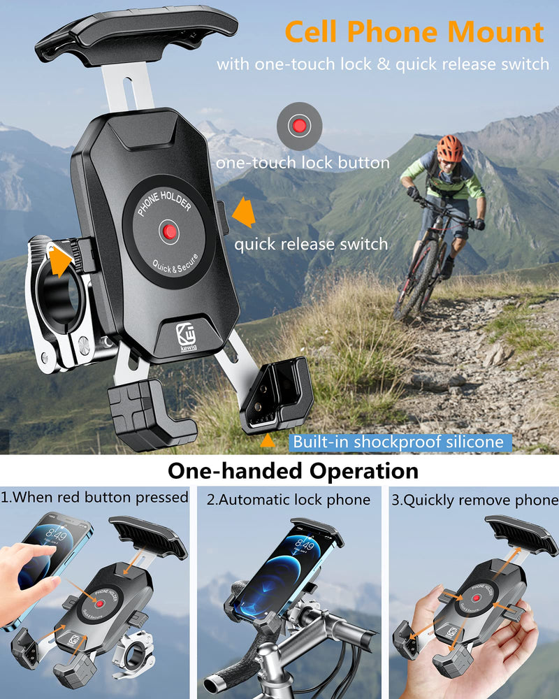 [Australia - AusPower] - KEWIG Motorcycle Phone Mount, Quick Install Bike Phone Holder, Bike Accessories for Motorcycle, Bicycle Handlebar Cradle Clip with Sturdy Aluminum Alloy Mounting Base, Fit for 4" - 7" Cellphones Silver 