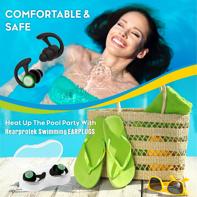 [Australia - AusPower] - 2 Pairs Ear Plugs for Swimming Adults, Hearprotek Reusable Custom-fit Swim Water Ear Plugs Men Women for Swimmers Shower Pool Bath Surfing Kayaking Canoeing(Black) 