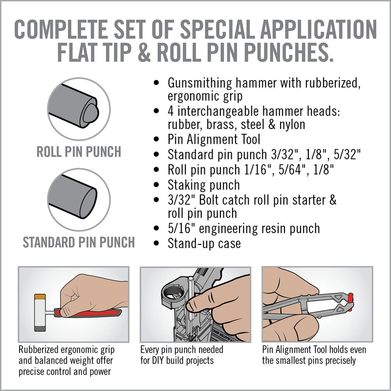 [Australia - AusPower] - Real Avid Hammer & Long Punches Set I Gunsmithing Tools Set with Small Hammer, Roll Pin Punch & Flat Tip Metal Punch Set I Tool Kit with Gunsmithing Hammer with 4 Tips, Non Marring Punch & Pin Starter 