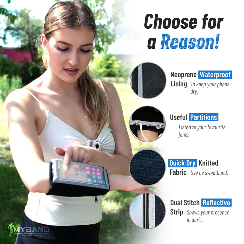 [Australia - AusPower] - MyBand Phone Holder for Running - Arm Bands for iPhone - 3n1 Design - Case Free Phone Pocket – Large Zipper Pouch Wrist Wallet - Non-Slip Knitted Cloth Doubles as a Sweatband – Machine Washable Black L: iPhone Pro/X/XS (Not Plus/Max) 