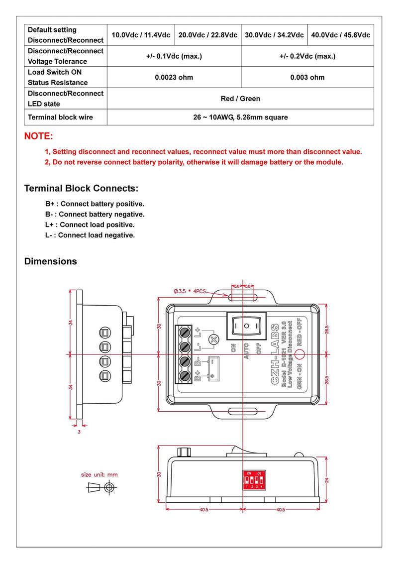[Australia - AusPower] - CZH-LABS LVD Low Voltage Disconnect Module. (12V / 30Amp) 12V / 30Amp 