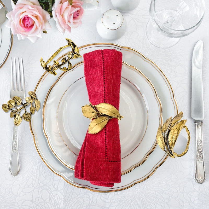 [Australia - AusPower] - 8 Pieces Herb Napkin Rings Vintage Leaf Napkin Holders Set Glossy Napkin Holder Adornment Metal Gold Table Napkin Rings Ideal for Thanksgiving Christmas Holidays Fall Wedding Party Decor Everyday Use 