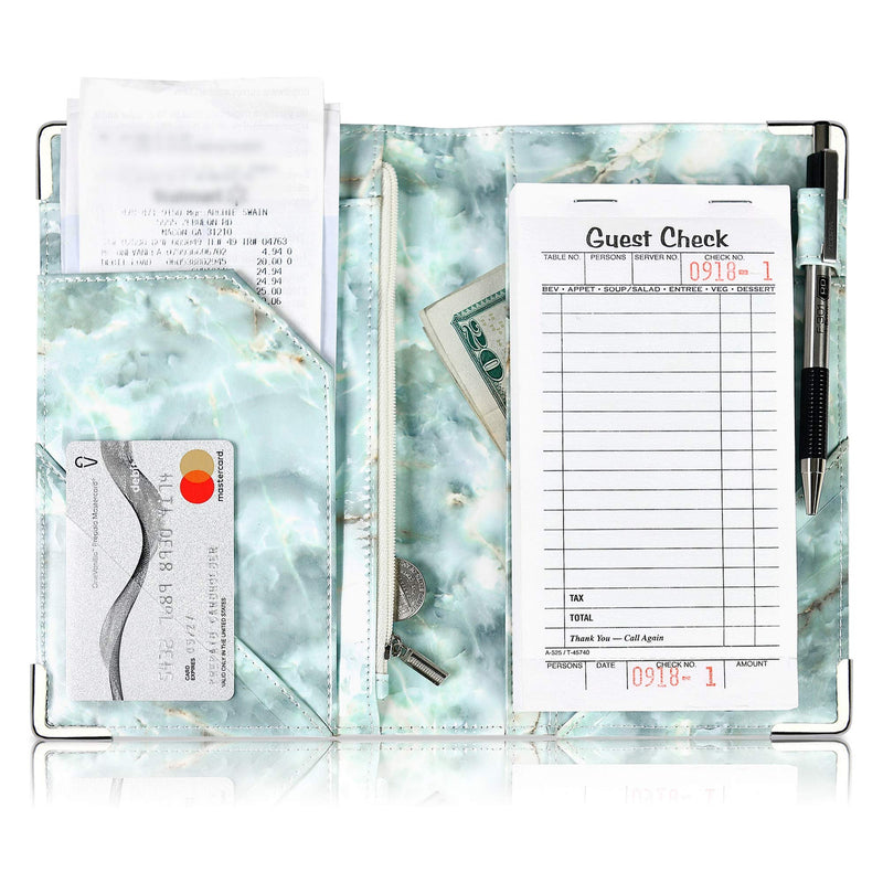 [Australia - AusPower] - Server Book by Server Plus - Server Books for Waitress with Zipper Money Pocket and Pen Holder. Anti Stain Server Books with Metal Corners that Holds Order Pads and Fits Apron. Teal Marble 
